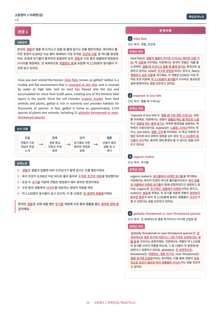 ❤️[고등영어2] 미래엔(김) [2강] [핵심요약노트]❤️ by 대치동 시크릿_preview_1