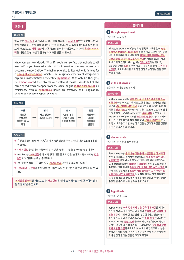 ❤️[고등영어2] 미래엔(김) [4강] [핵심요약노트]❤️ by 대치동 시크릿_preview_1