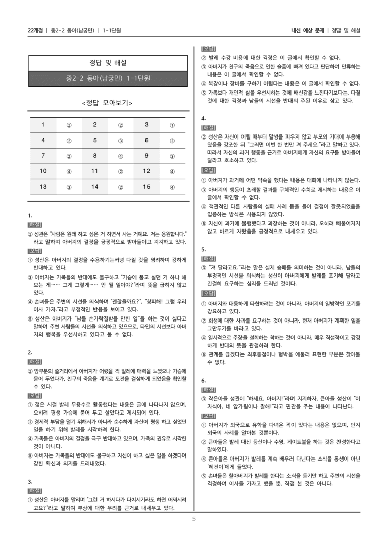 [22개정] 중학 2-2 동아(남) 1-1 갈등을 조정하는 대화_내신예상문제_preview_5