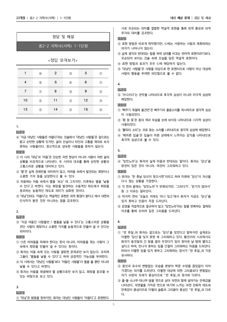 [22개정] 중학 2-2 지학사(서) 1-1 개성적인 표현_내신예상문제_preview_5
