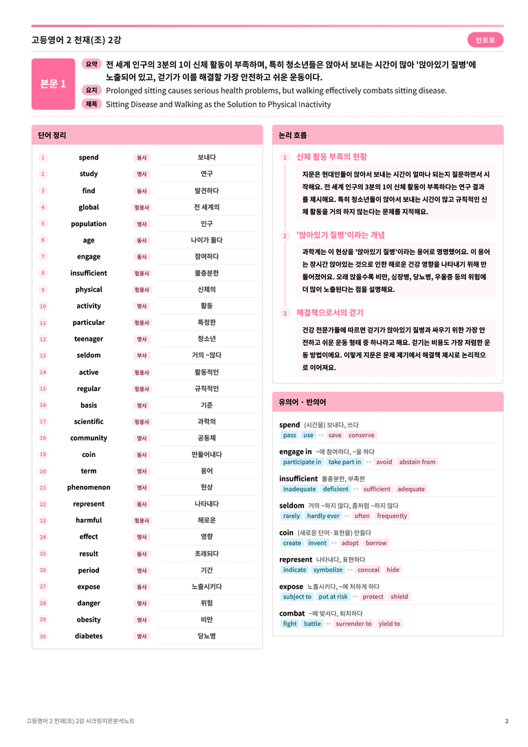 ❤️고등영어2 천재(조) 2강 [지문분석+단어장+파이널체크]❤️ by 대치동 시크릿_preview_2
