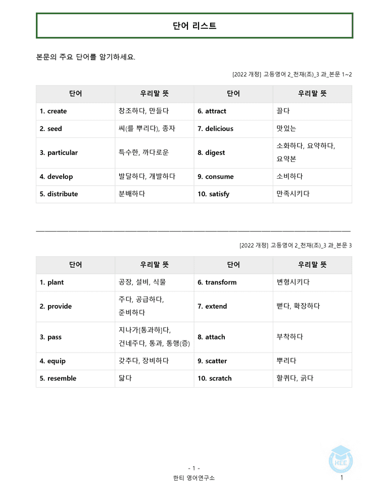 고등영어2 천재(조) 3과 20단계 워크북 by 한티영어연구소_preview_1