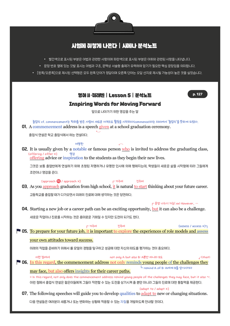 영어2 미래엔 전체자료(1과-5과)-196p-분석노트 필수문장 한줄해석 by 시에나영어연구소_preview_163