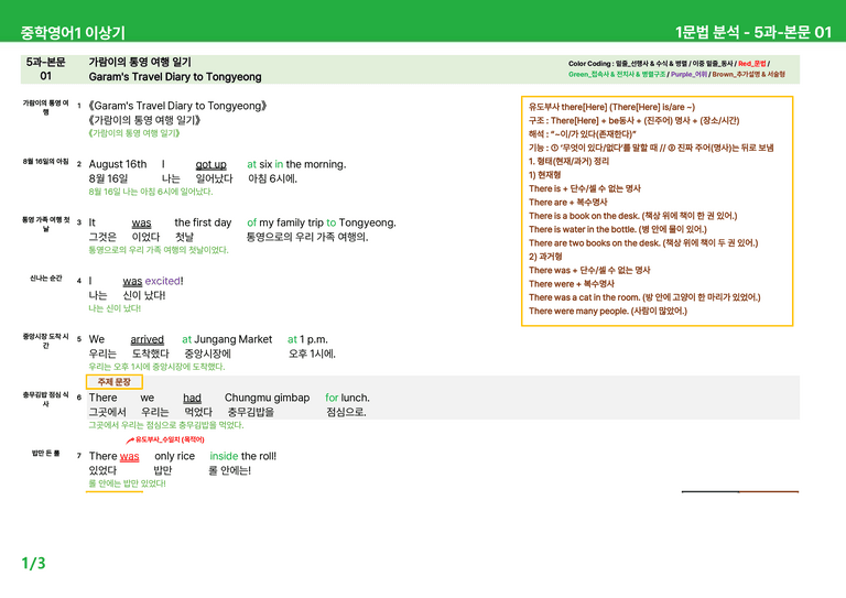 [22개정] 중학영어1 천재(이) 5-6과 본문분석 by 시드잉글리쉬_preview_1
