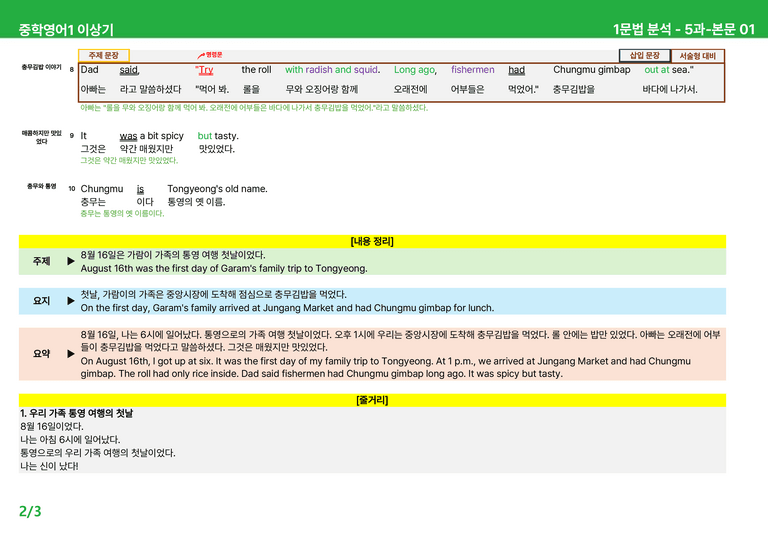 [22개정] 중학영어1 천재(이) 5-6과 본문분석 by 시드잉글리쉬_preview_2