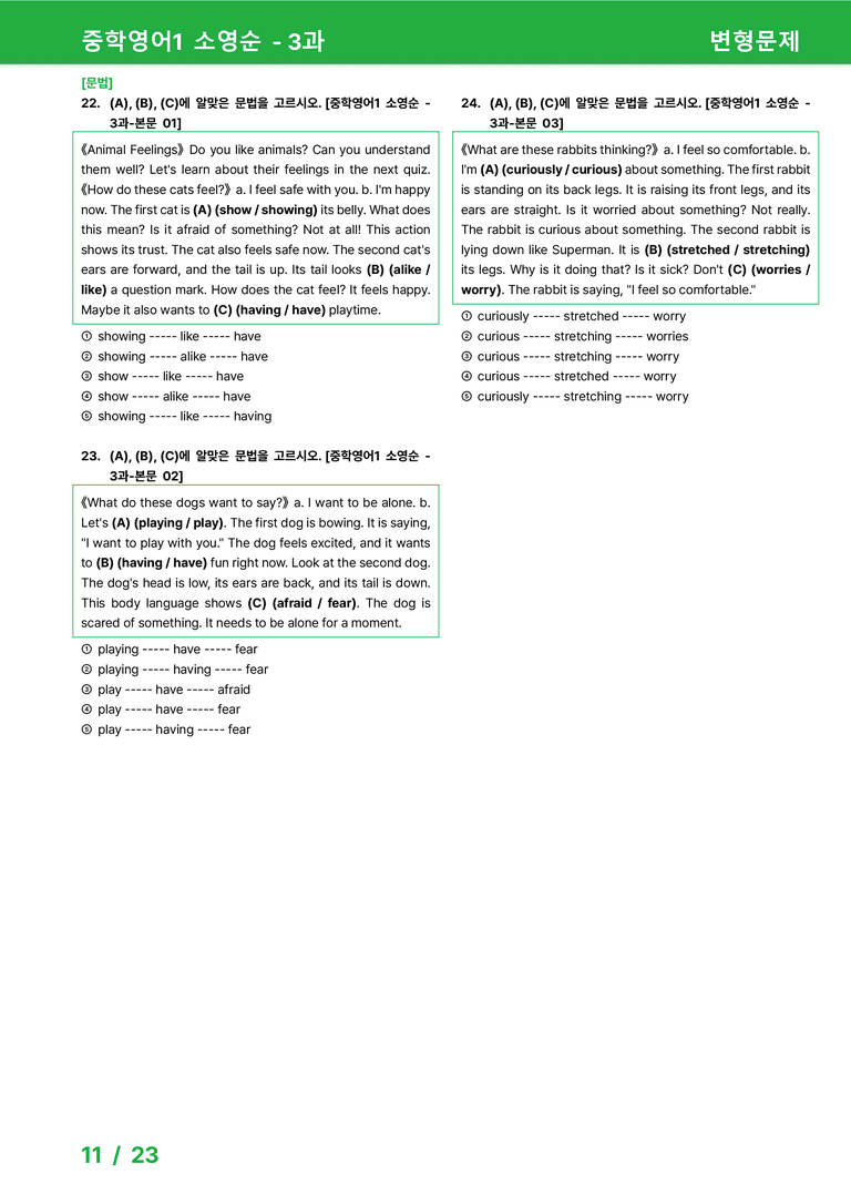 [22개정] 중학영어1 천재(소) 3과 변형문제 by 시드잉글리쉬_preview_11
