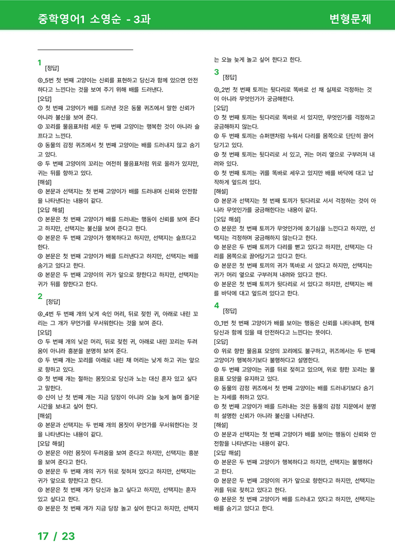 [22개정] 중학영어1 천재(소) 3과 변형문제 by 시드잉글리쉬_preview_17