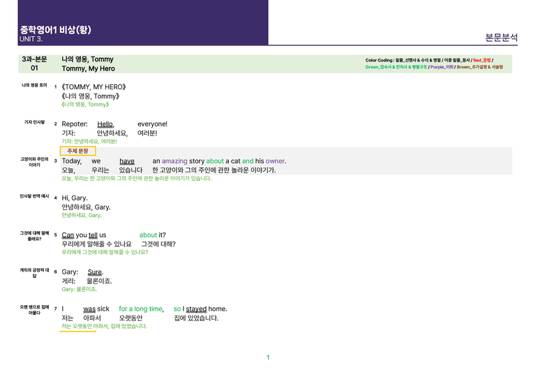 [빠르고 효율적인] 중학 영어 1 비상(황) 3-4과 본문분석_preview_1
