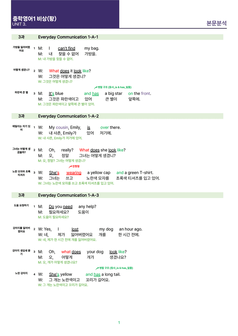 [빠르고 효율적인] 중학 영어 1 비상(황) 3-4과 본문분석_preview_13
