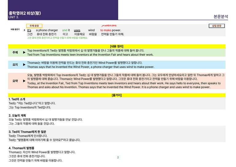 [빠르고 효율적인] 중학 영어 2 비상(황) 3-4과 본문분석_preview_2