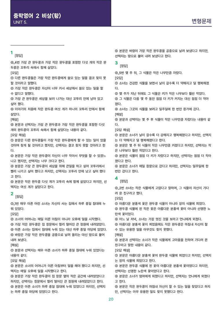 [빠르고 효율적인] 중학 영어 2 비상(황) 5과 변형문제 47제_preview_20