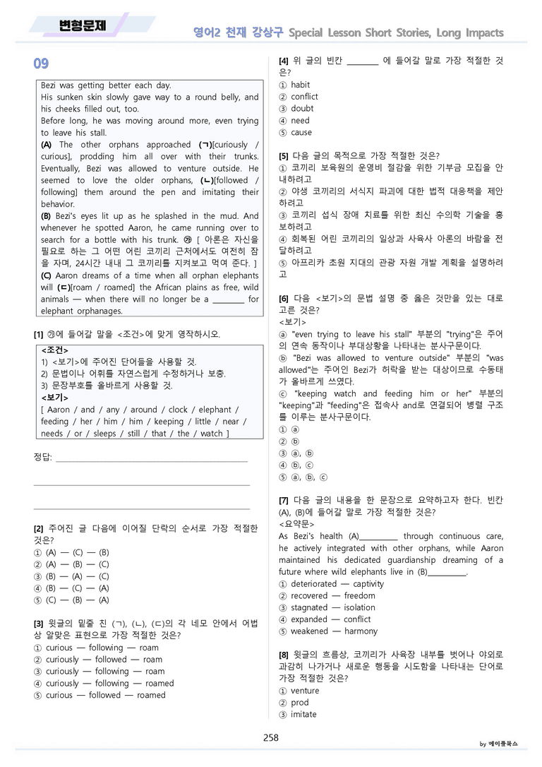 고등영어2 천재 강상구 변형문제 전체통합 할인자료 메이플북스 22년 개정_preview_258