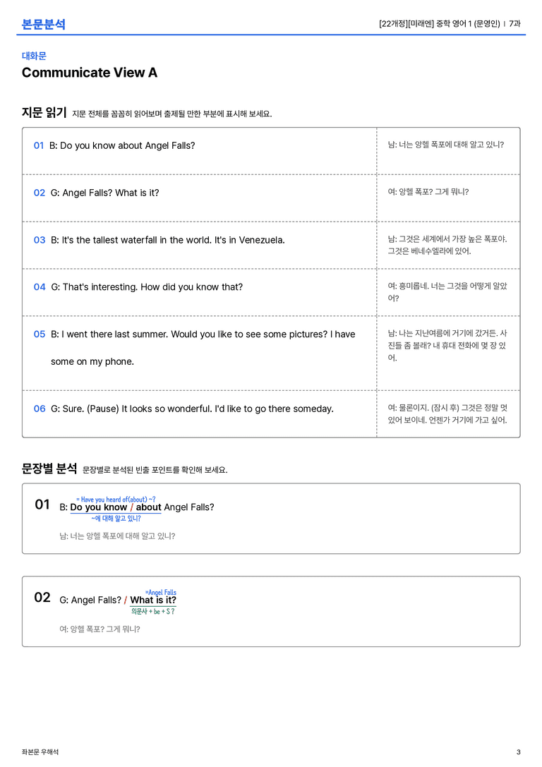 [미래엔] 중학 영어 1 (문영인) 7과 본문분석_preview_3