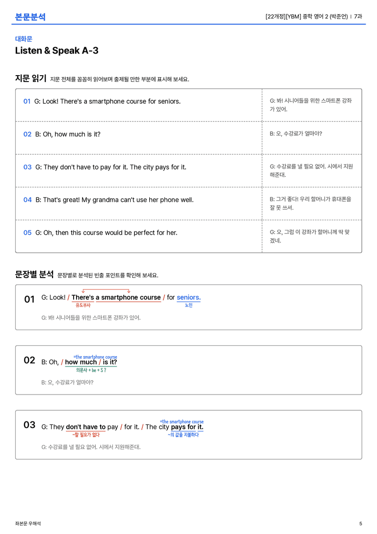 [YBM] 중학 영어 2 (박준언) 7과 본문분석_preview_5