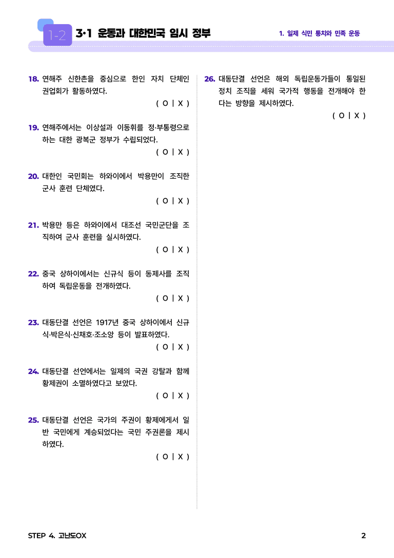 1-2 3·1 운동과 대한민국 임시 정부 l STEP4 고난도OX_preview_2