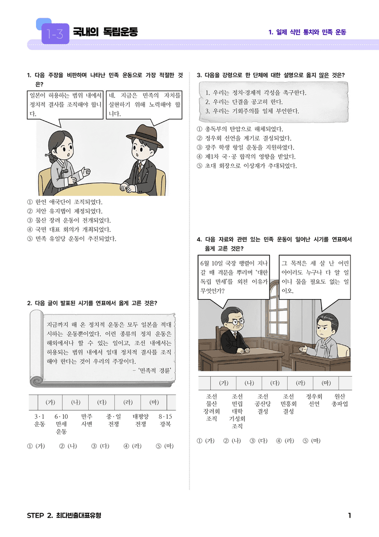 1-3 국내의 독립운동 l STEP2 최다빈출대표유형_preview_1