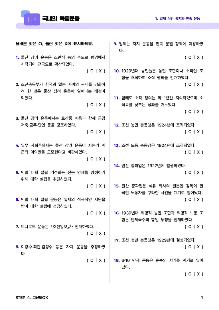 1-3 국내의 독립운동 l STEP4 고난도OX_preview_1