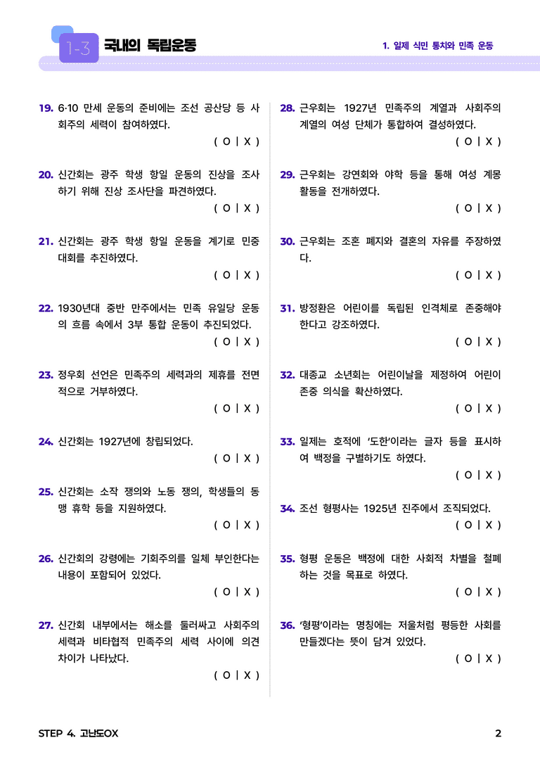 1-3 국내의 독립운동 l STEP4 고난도OX_preview_2