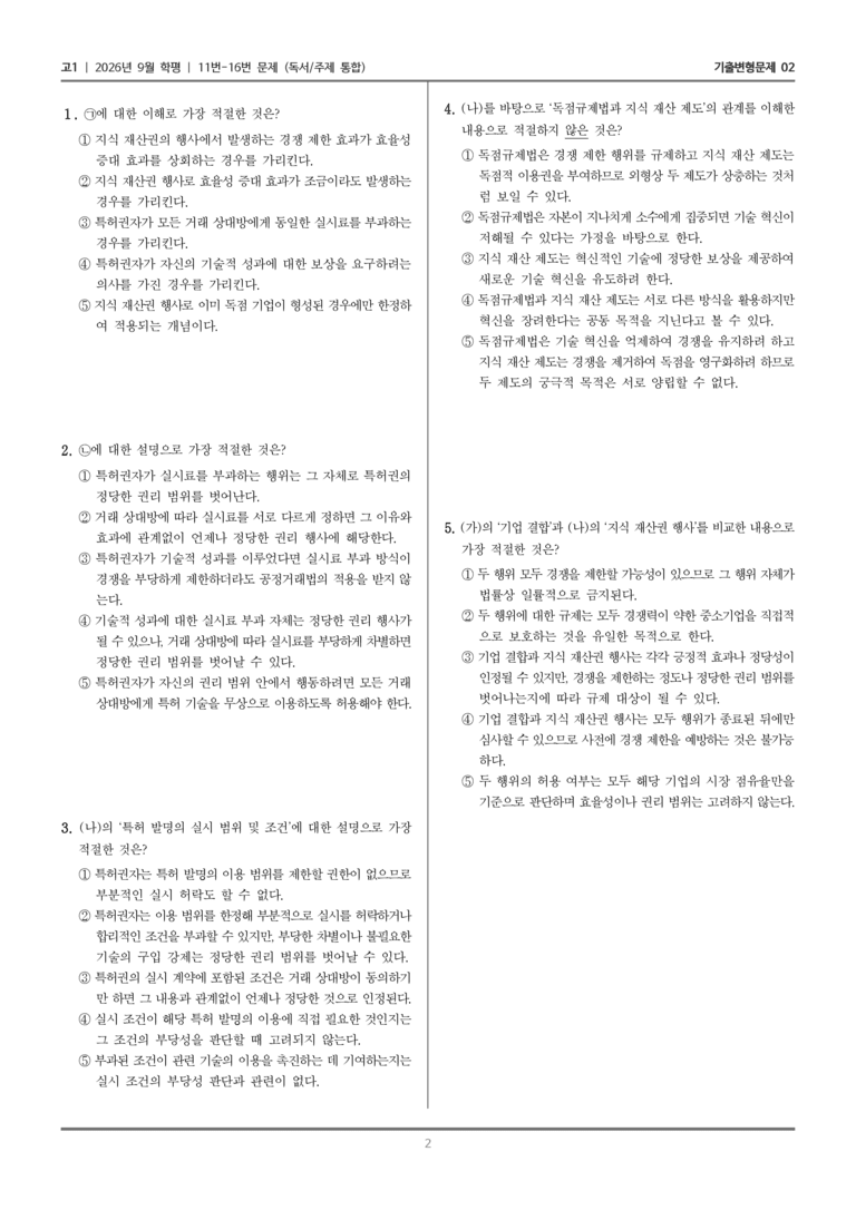 [고1] 2026년 9월 | 11-16번 (독서 주제 통합)_기출 적중 문제02_preview_2