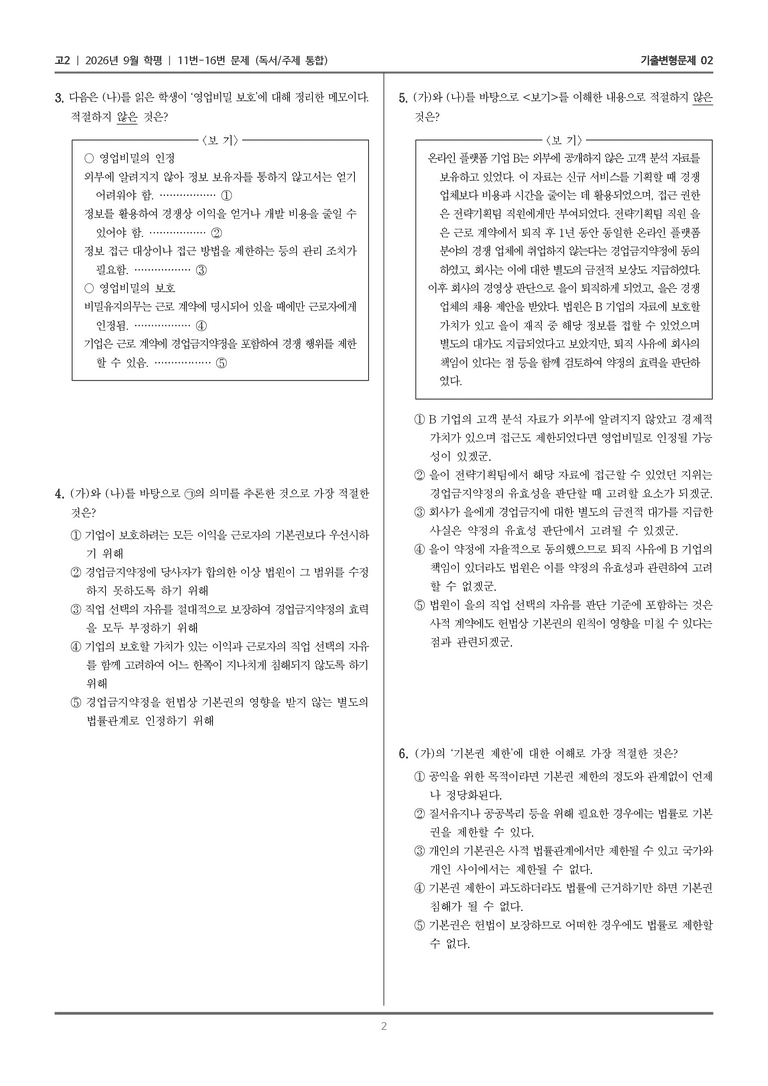 [고2] 2026년 9월 | 11-16번 (독서 주제 통합)_기출 적중 문제02_preview_2