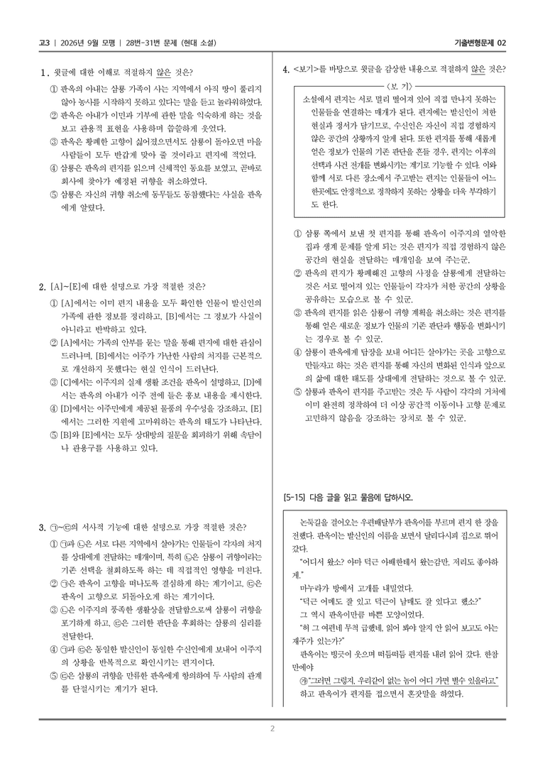 [고3] 2026년 9월 | 28-31번 (현대 소설)_기출 적중 문제02_preview_2
