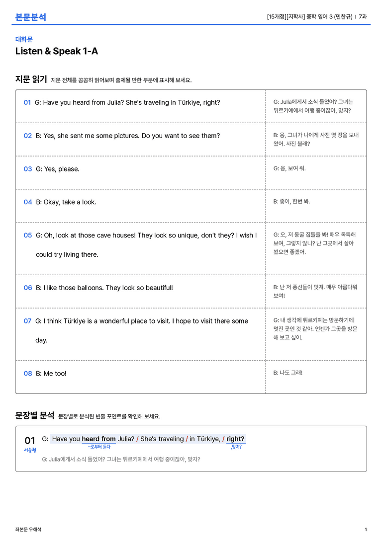 [지학사] 중학 영어 3 (민찬규) 7과 본문분석_preview_1