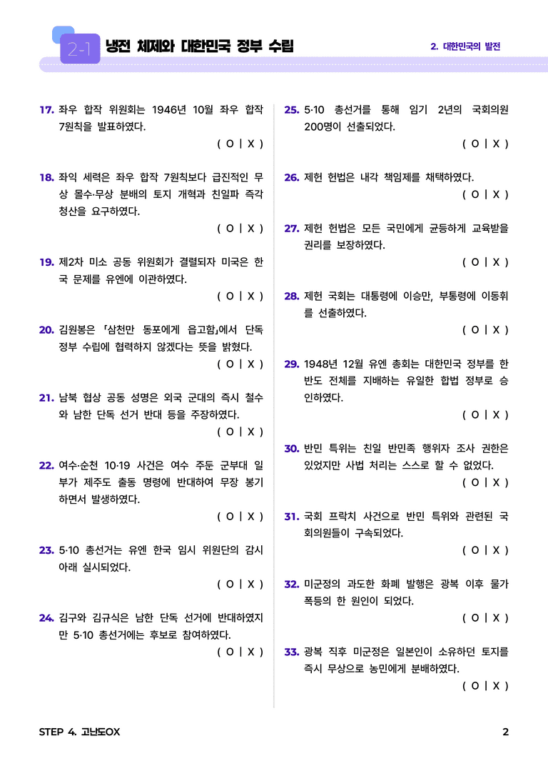 2-1 냉전 체제와 대한민국 정부 수립 l STEP4 고난도OX_preview_2
