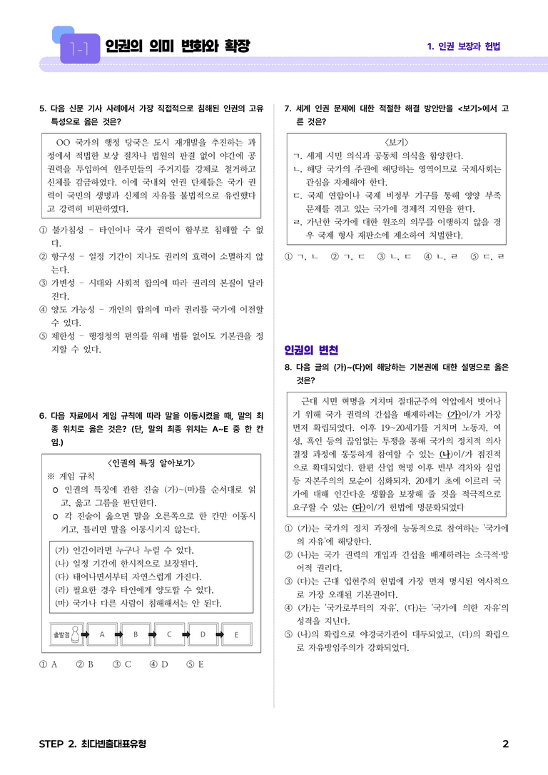 1-1 인권의 의미 변화와 확장 l STEP2 최다빈출대표유형_preview_2