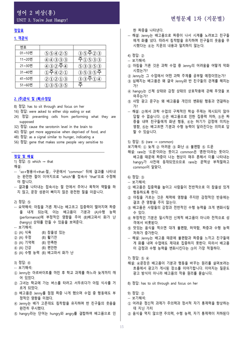 [현장의 모든 비법] 고등 영어 Ⅱ 비상(홍) 3과 변형문제 1차 105제_preview_15
