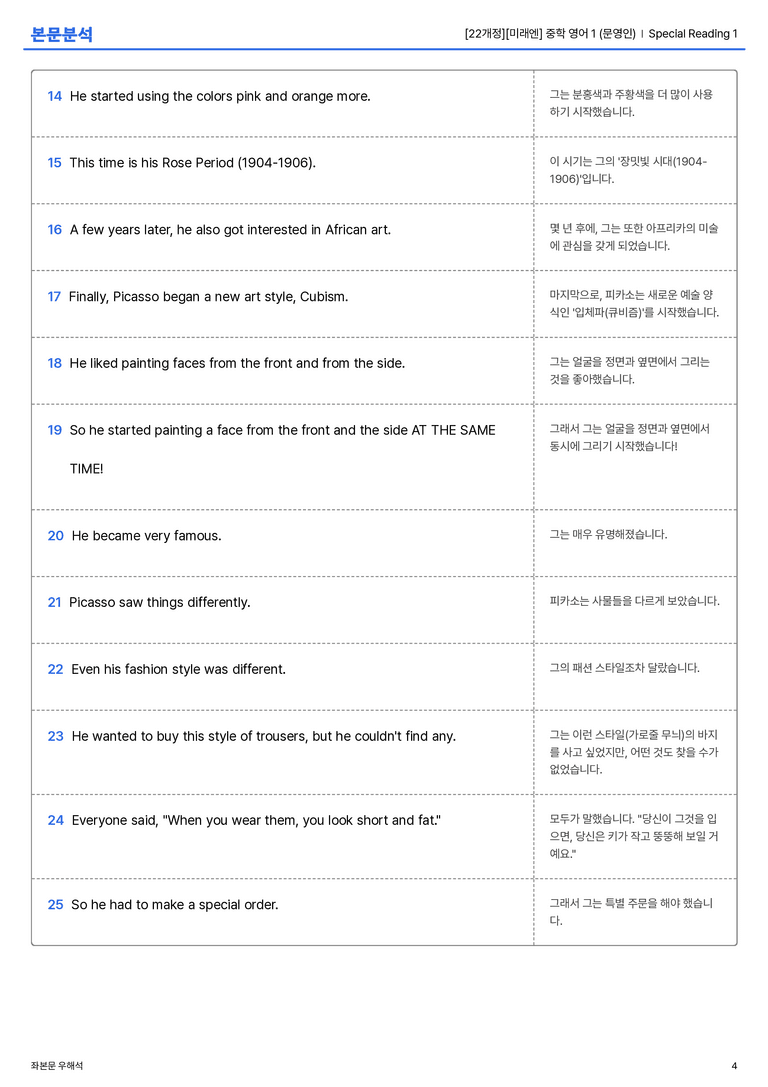 [미래엔] 중학 영어 1 (문영인) Special Reading 1 본문분석_preview_4