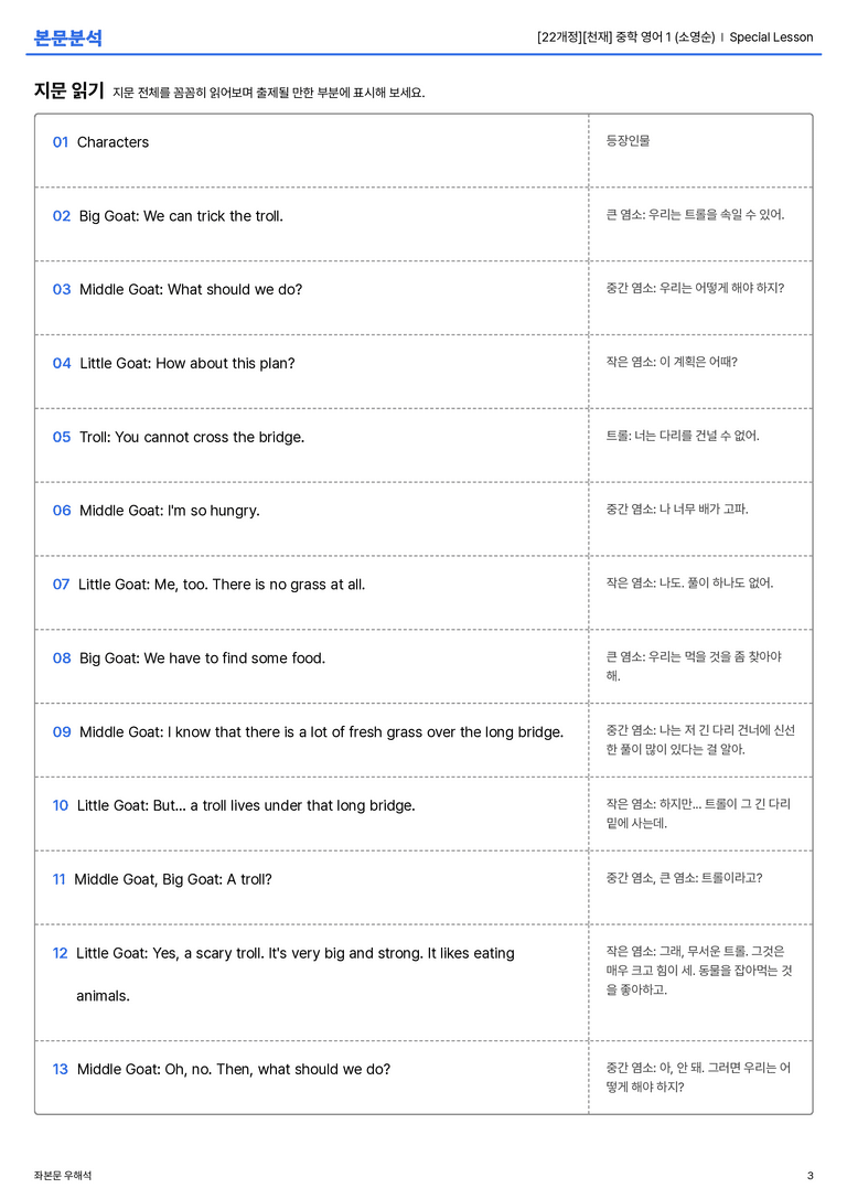 [천재] 중학 영어 1 (소영순) Special Lesson 본문분석_preview_3