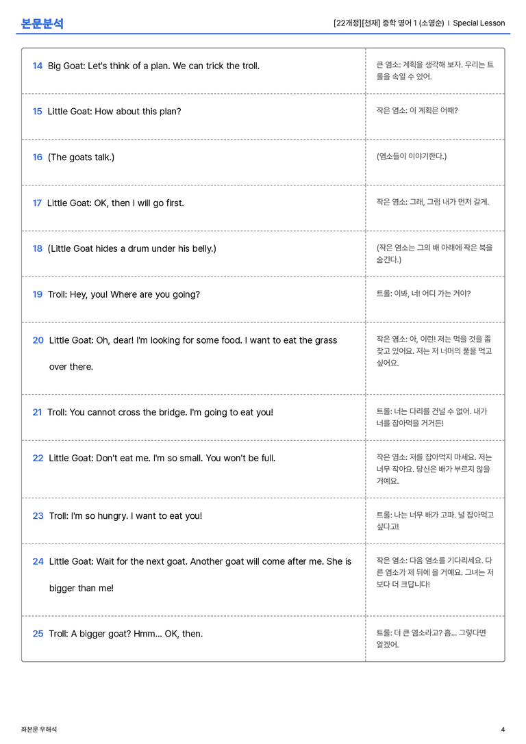 [천재] 중학 영어 1 (소영순) Special Lesson 본문분석_preview_4