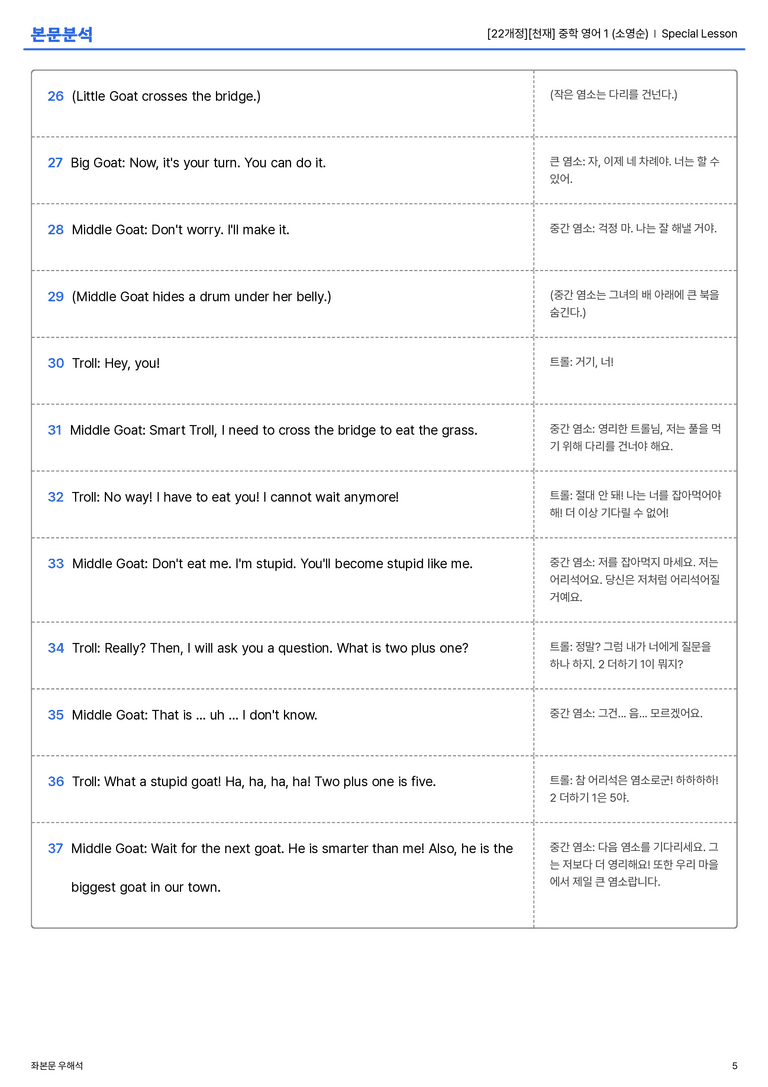 [천재] 중학 영어 1 (소영순) Special Lesson 본문분석_preview_5
