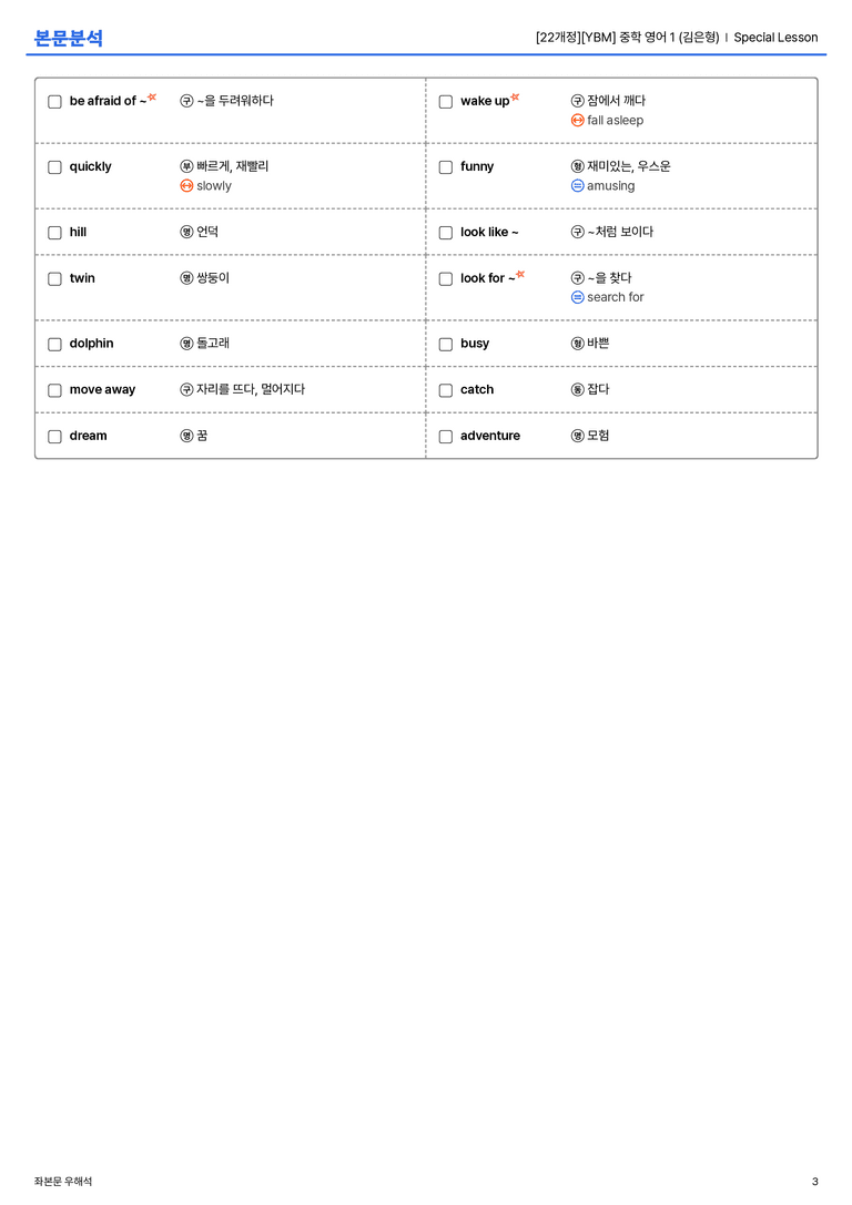[YBM] 중학 영어 1 (김은형) Special Lesson 본문분석_preview_3
