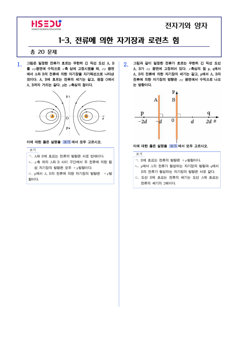 1-3 전류에 의한 자기장과 로런츠 힘 | STEP2 최다빈출대표유형_preview_1