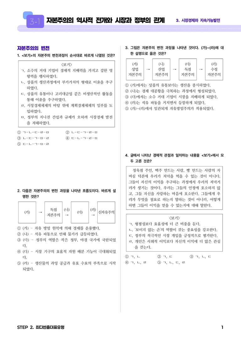 3-1 자본주의의 역사적 전개와 시장과 정부의 관계 l STEP2 최다빈출대표유형_preview_1