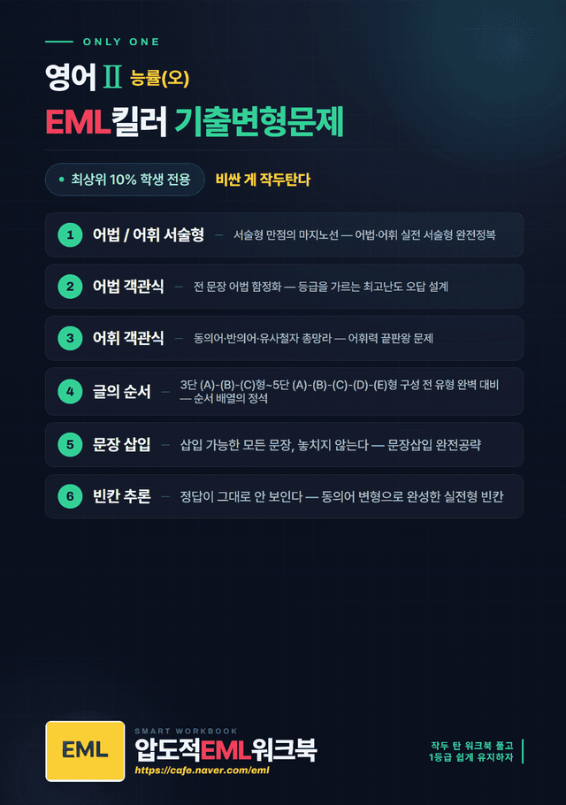 product-thumbImg-영어Ⅱ 능률(오) 제1과 EML킬러 어법어휘서술순서삽입빈칸180문제