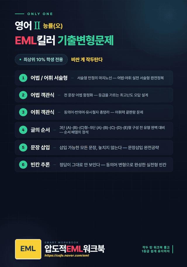 product-thumbImg-영어Ⅱ 능률(오) 제2과 EML킬러 어법어휘서술순서삽입빈칸172문제