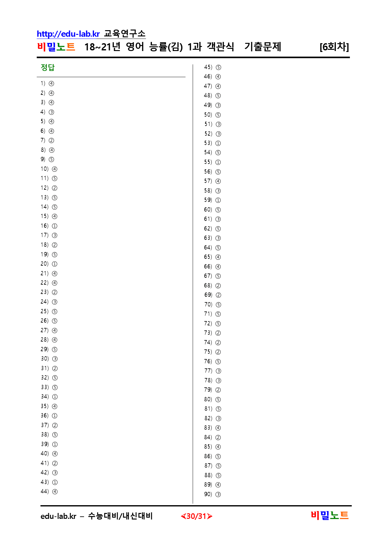 18-21년 영어 능률(김) 1과 유형별문제 객관식 6회차 113문항_preview_30