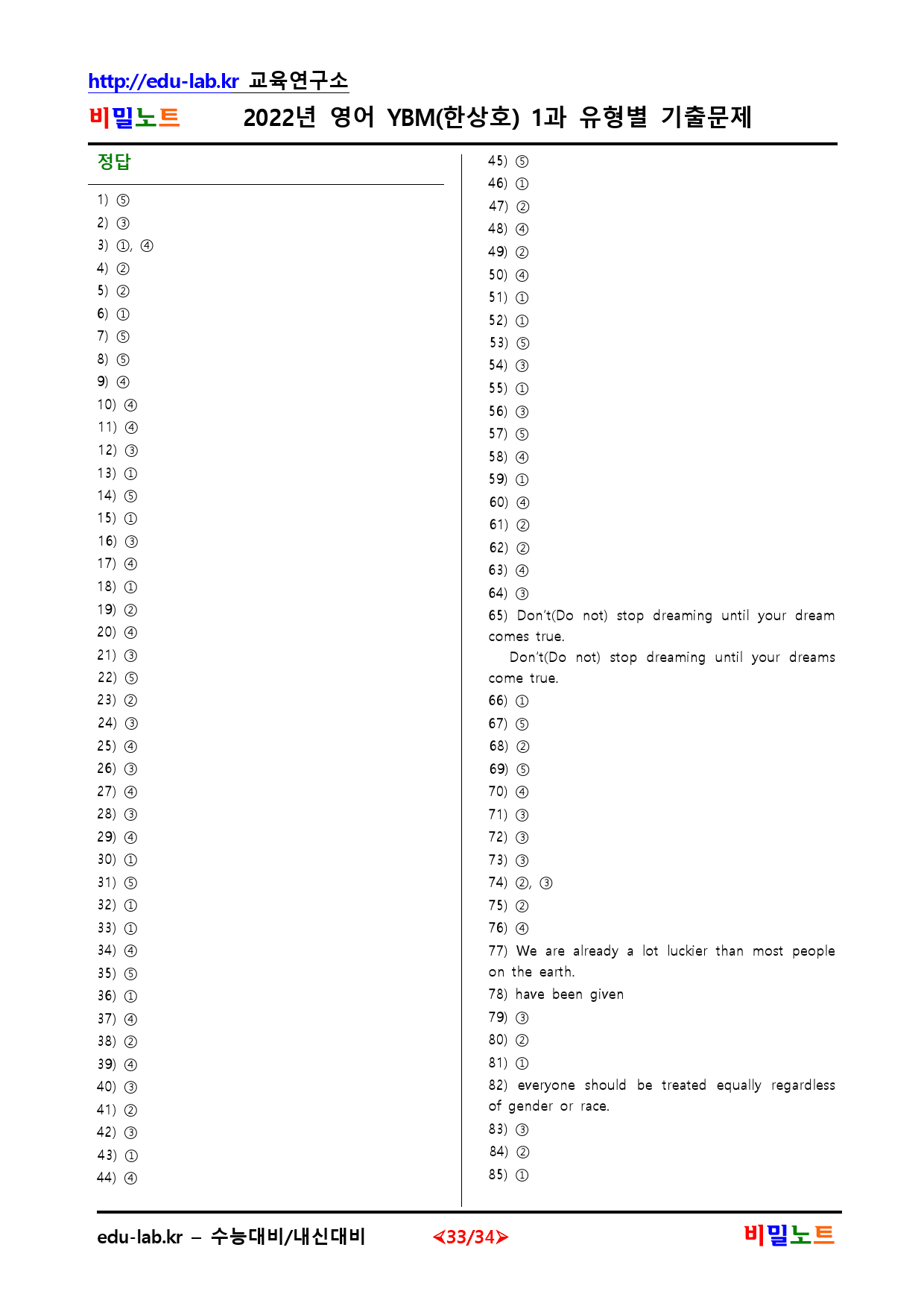 22년 영어 YBM(한) 1과 유형별문제 116문항_preview_33