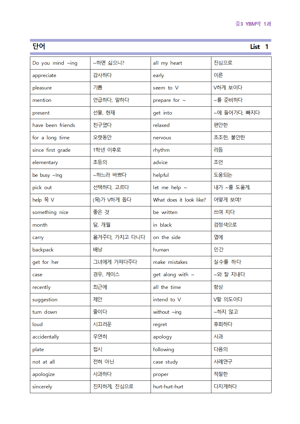 중3 YBM박 1과 단계별 복습과 기출예상 60_promotion