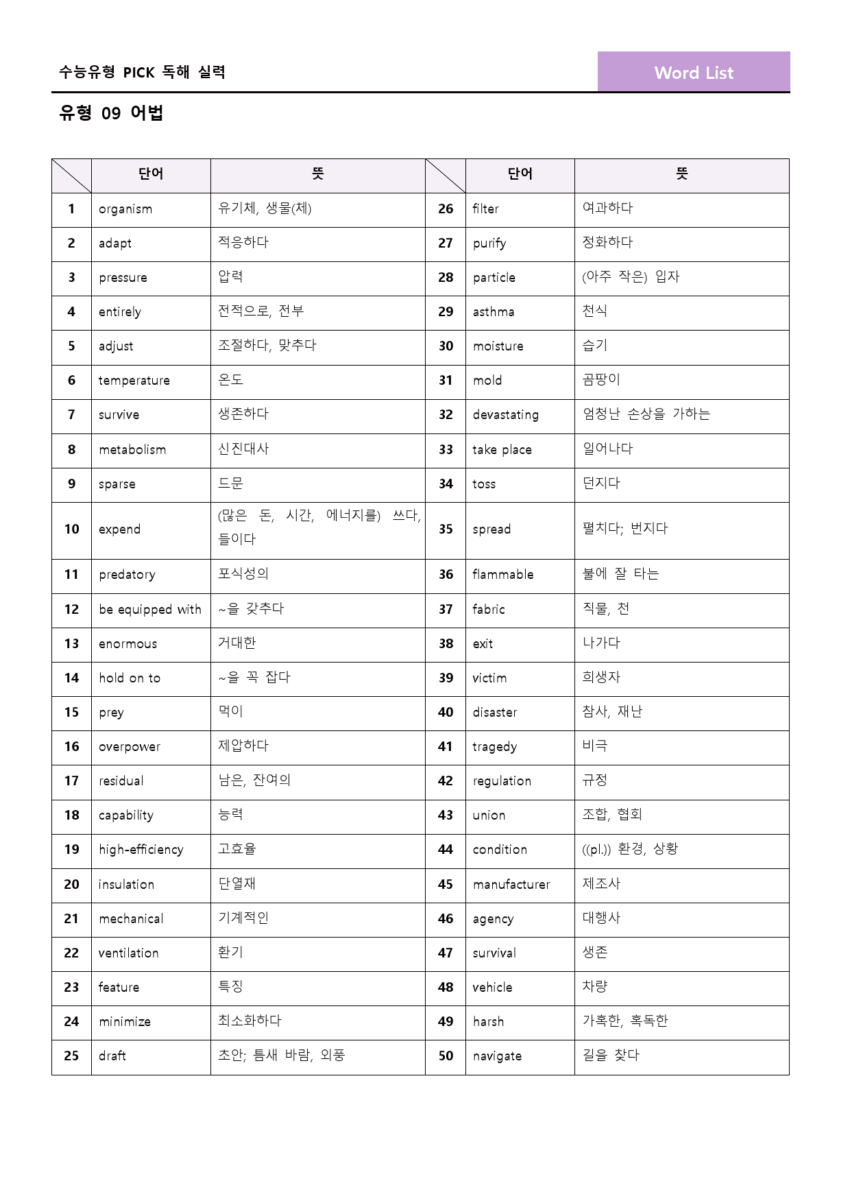 수능 유형 픽 pick 독해 실력 워크북 한줄 단어 9 09 9강 9과_preview_45