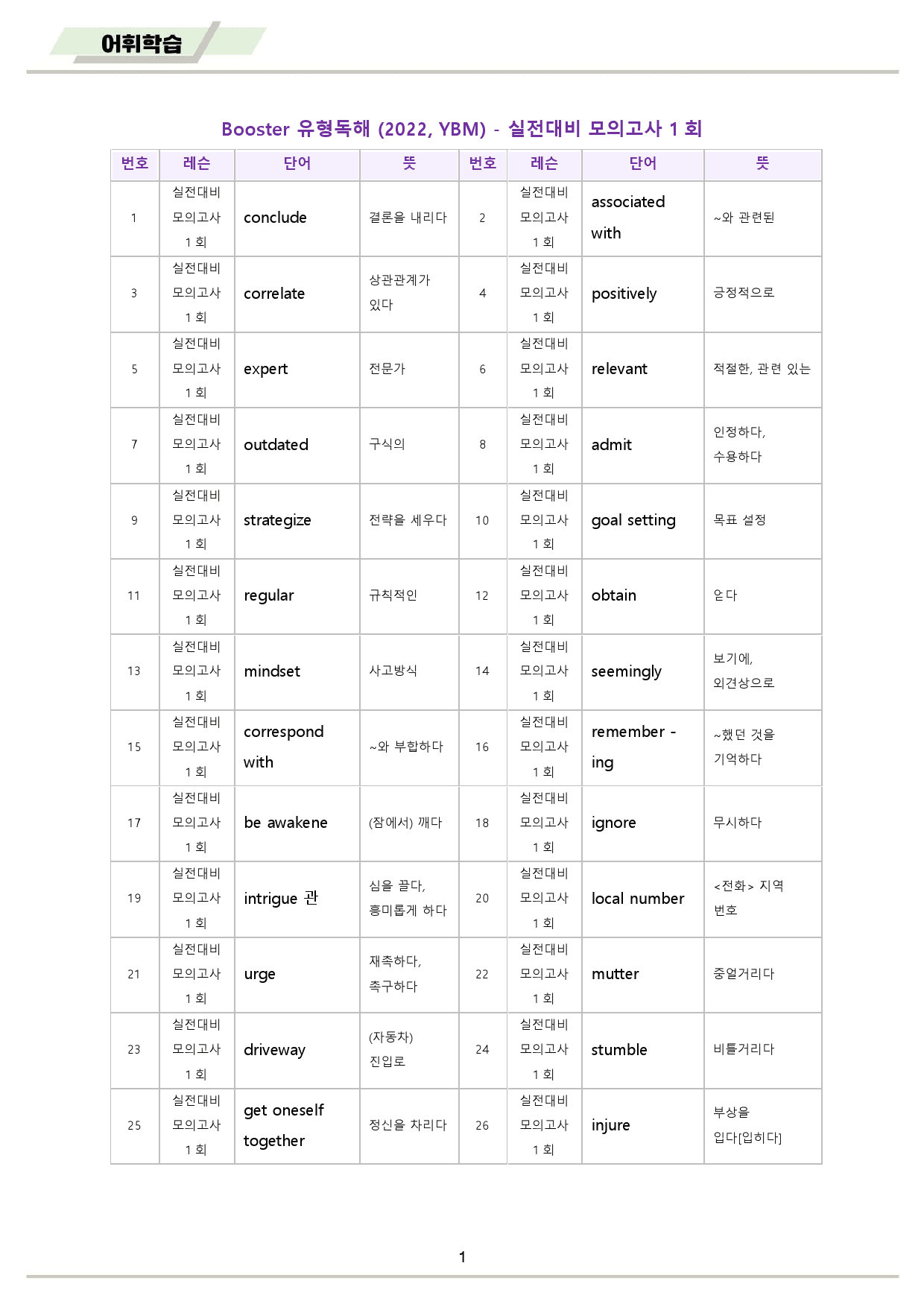 부스터 유형 독해 booster 워크북 10종 실전 1 1회 1강 1과_preview_2