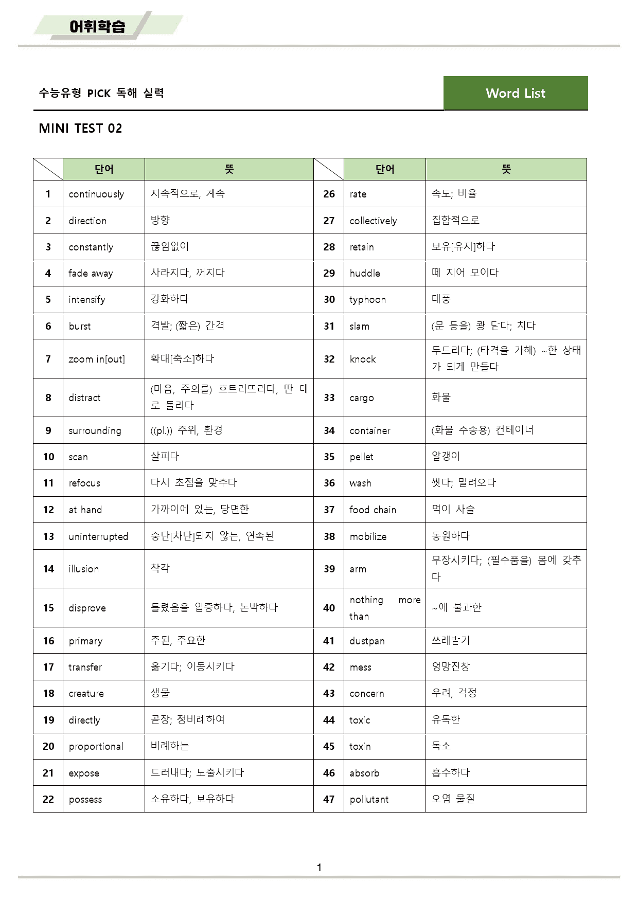 수능유형 픽 pick 실력 워크북 10종 테스트 mini test2 2강_preview_2
