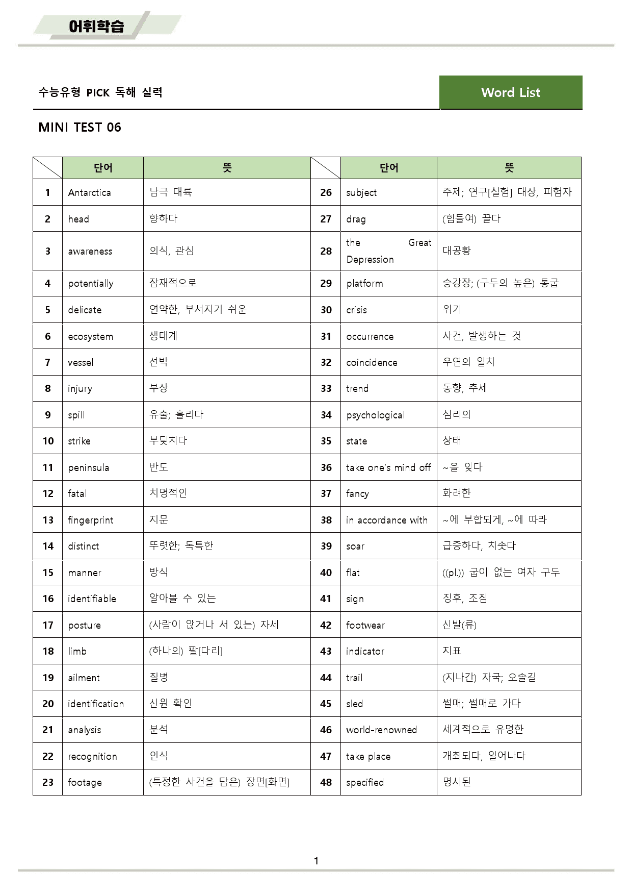 수능유형 픽 pick 실력 워크북 10종 테스트 mini test6 6강_preview_2