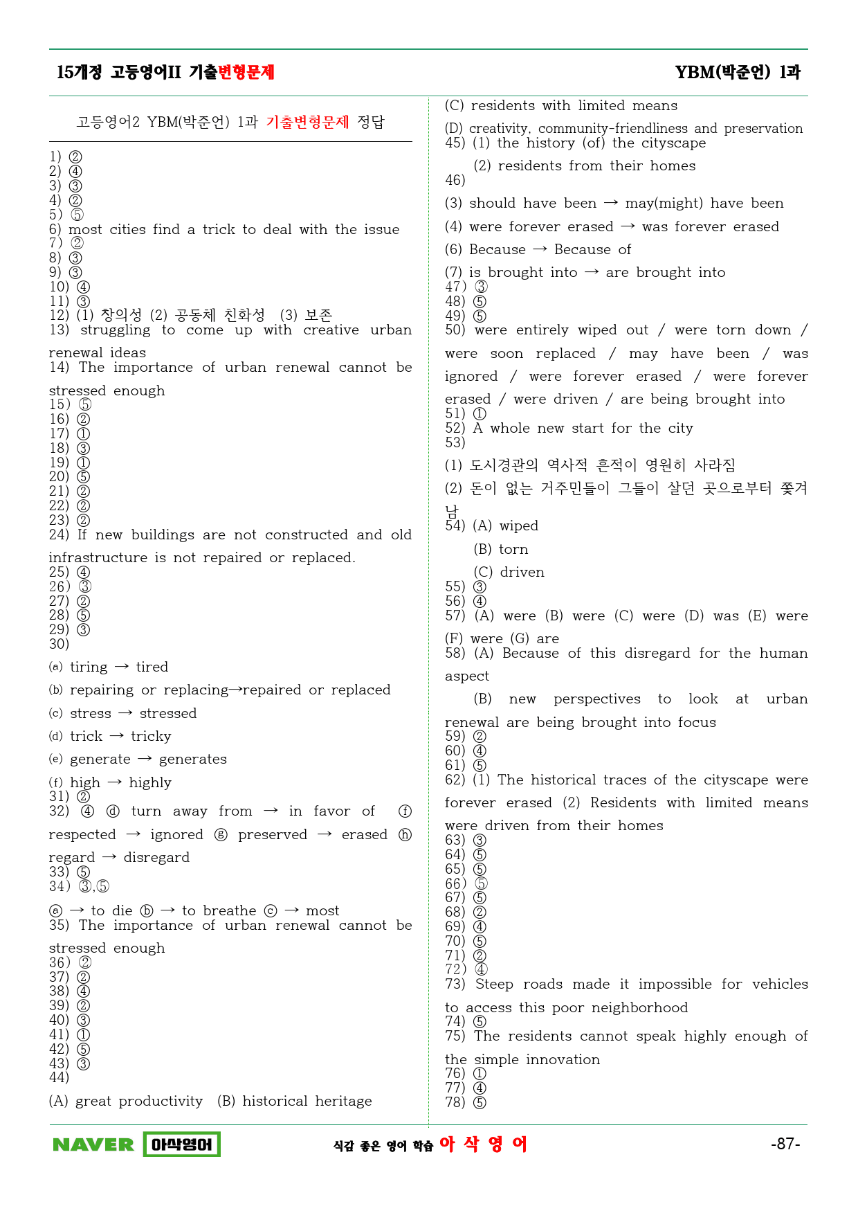 고등영어2 YBM(박준언)1과 기출변형문제 (258문항)_preview_87