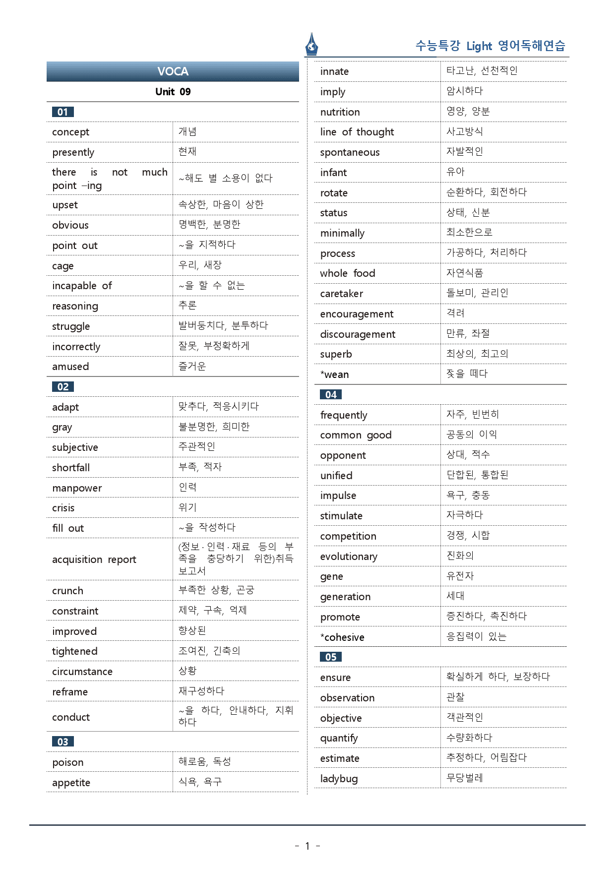 9강 수능특강 LIGHT 영어독해연습_워크북+변형문제 (73p)_preview_1