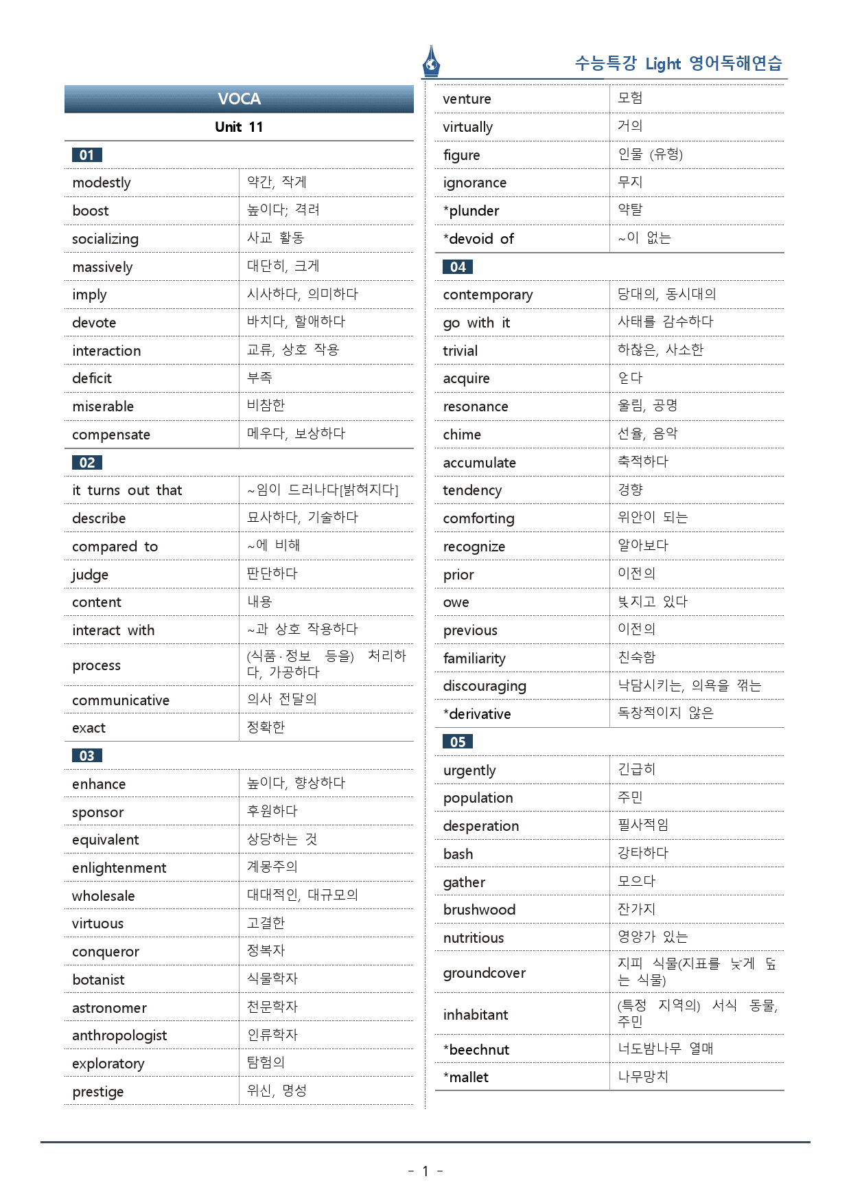 11강 수능특강 LIGHT 영어독해연습_워크북+변형문제 (70p)_preview_1