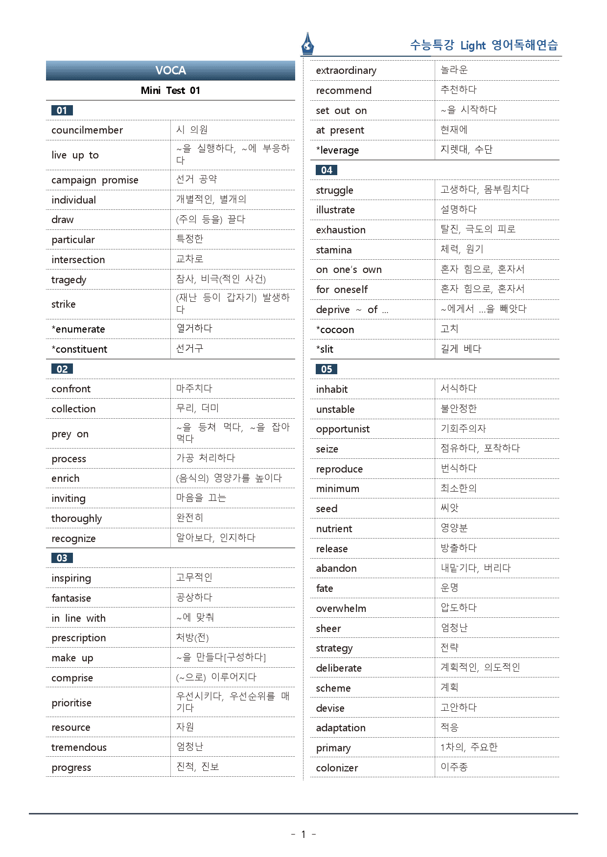 Test 1강_수능특강 LIGHT 영어독해연습_워크북+변형문제(158p)_preview_1