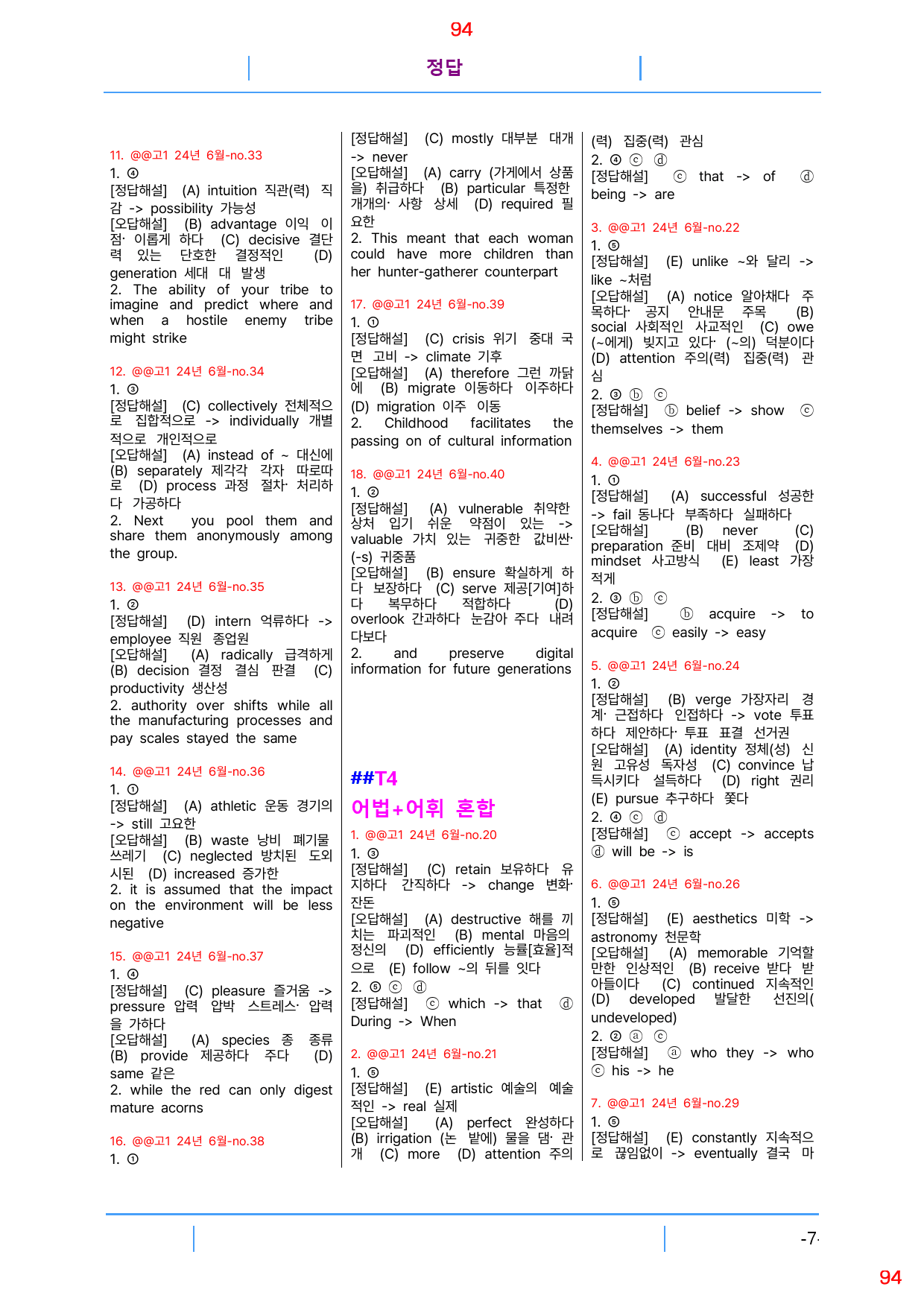 고1 24년 6월 모의고사 빠른 변형문제, 187문제, 96쪽_preview_95